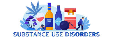 Pictures of substances and the words "substance use disorder".